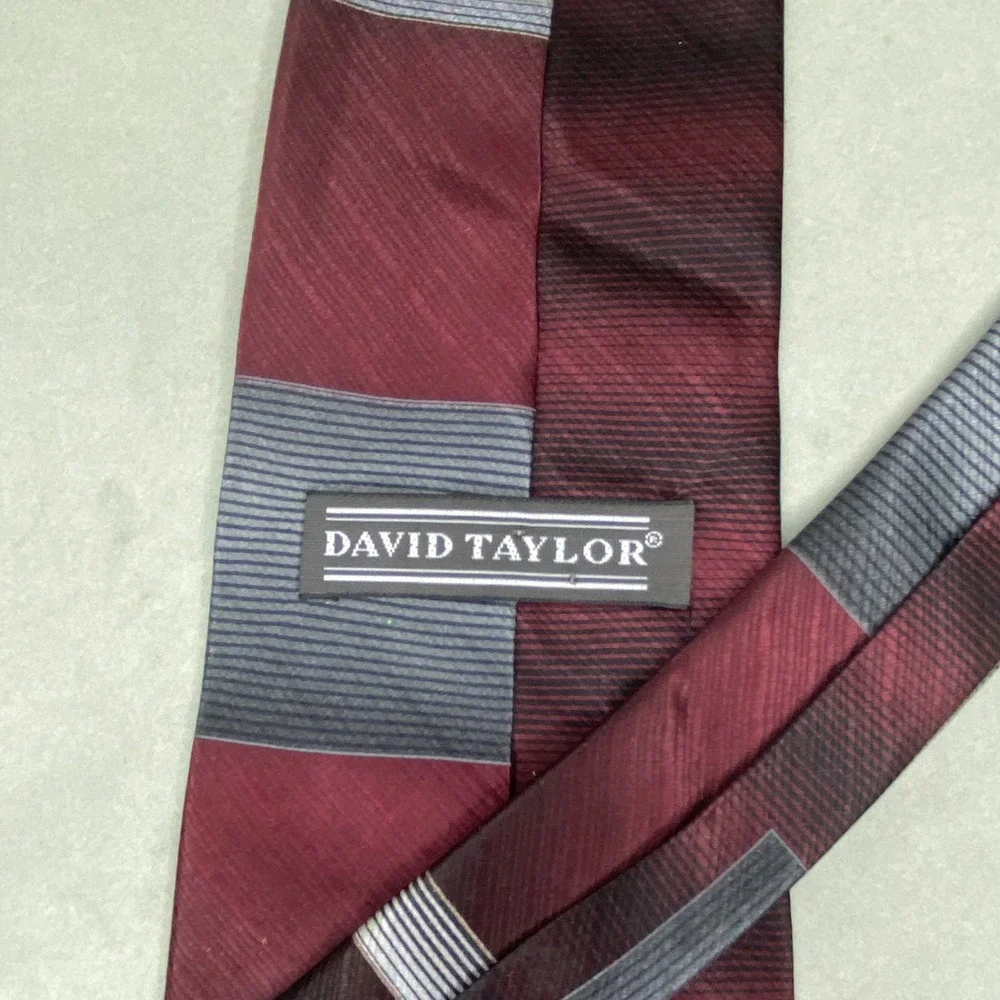 David Taylor Geometric Silk Tie Mens Burgundy Grey Artsy Classic Art‎ Deco 58x4